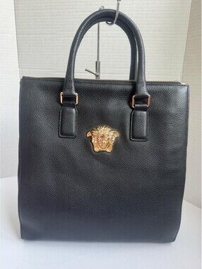 Versace Medusa Leather Tote Bag – Black Grained Calfskin